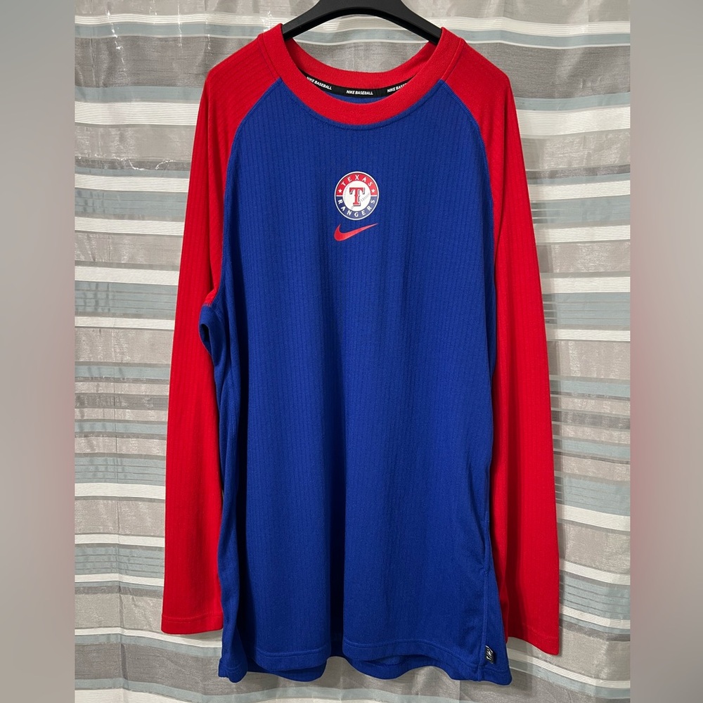 Nike Baseball Texas Rangers Logo Long Sleeve Blue and Red Shirt